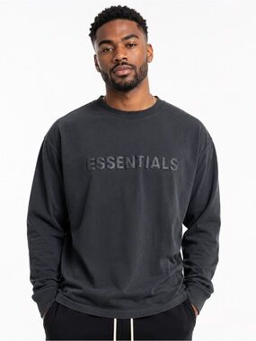 Fear of God Essentials Long Sleeve T Shirt XL Black Rubber Logo Oversized